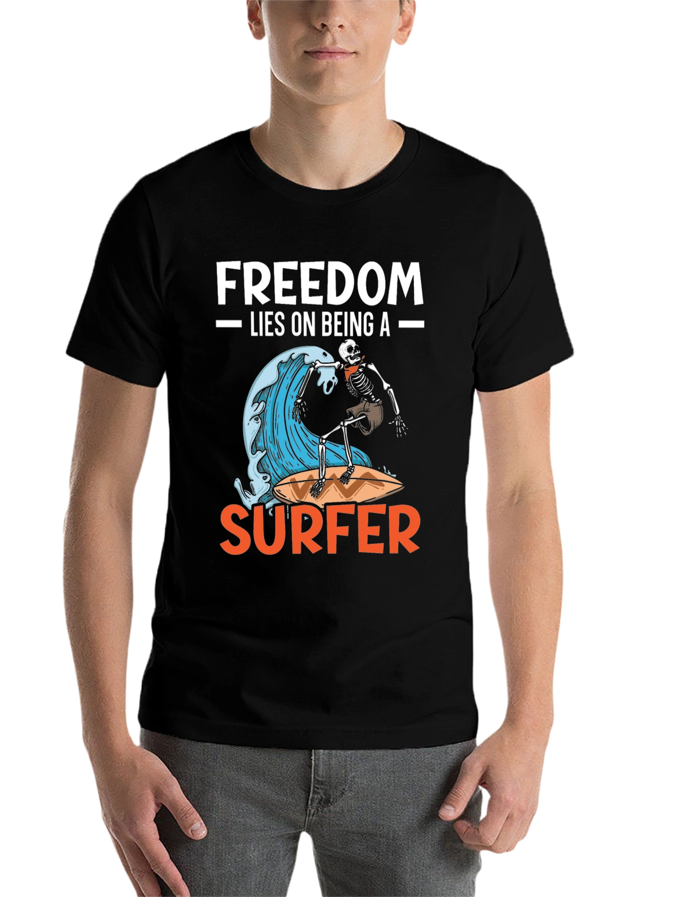 Black Freedom Surfer Graphic Tee - Ride the Wave! view 7