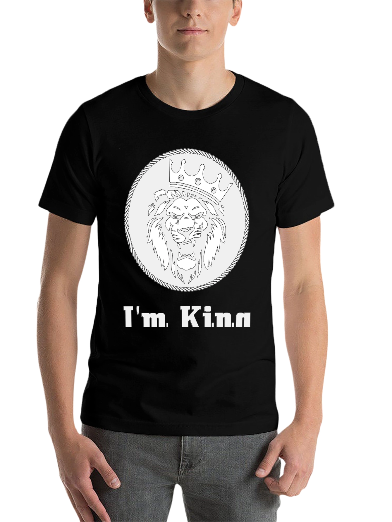 Black I'm King Graphic Tee - Lion Crown Design, Mens Black T-Shirt view 7