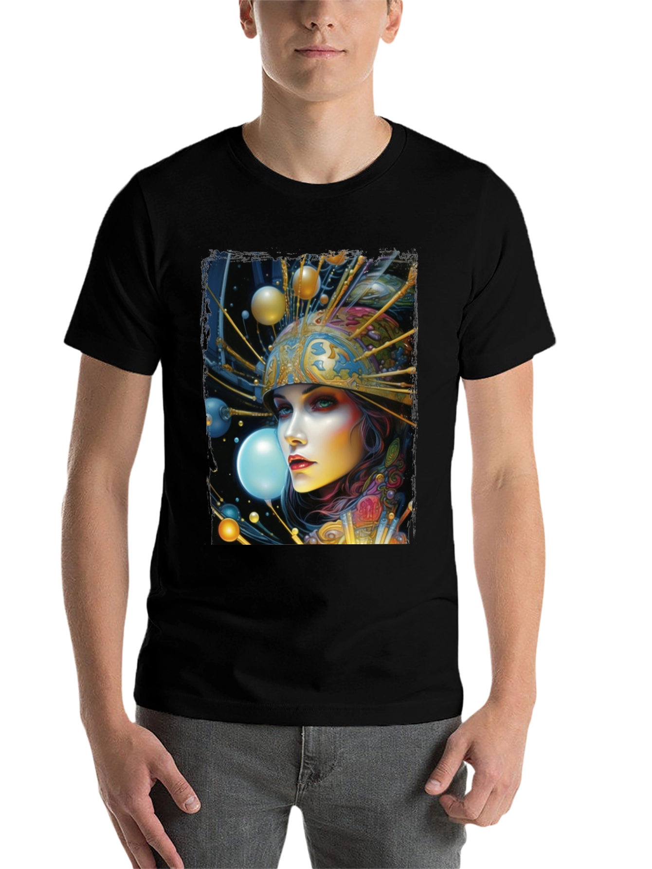 Black Surreal Woman Graphic Tee - Black view 7