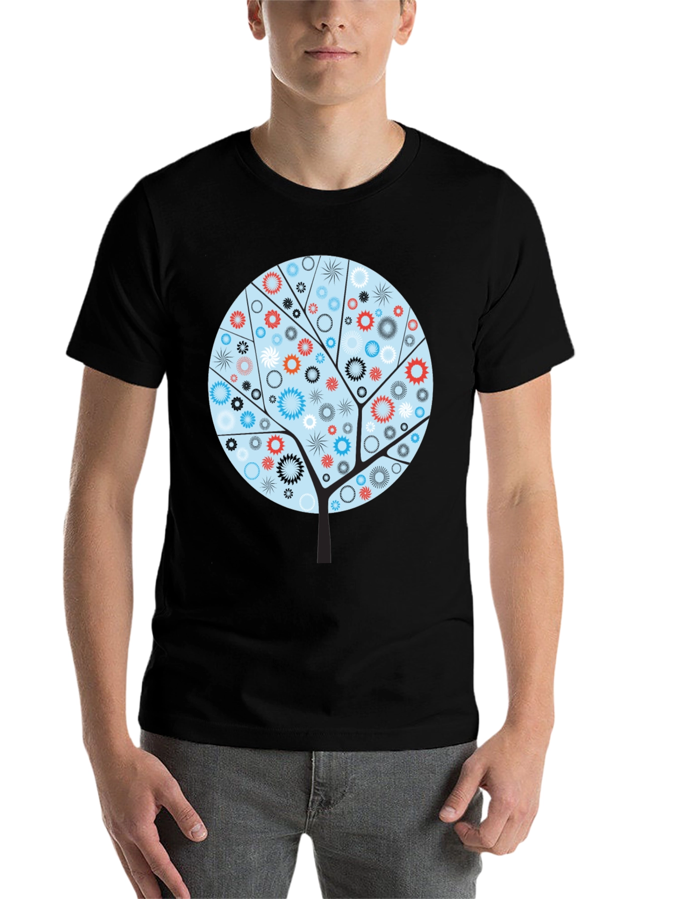 Black Abstract Floral Tree Graphic Tee - Modern Style view 7