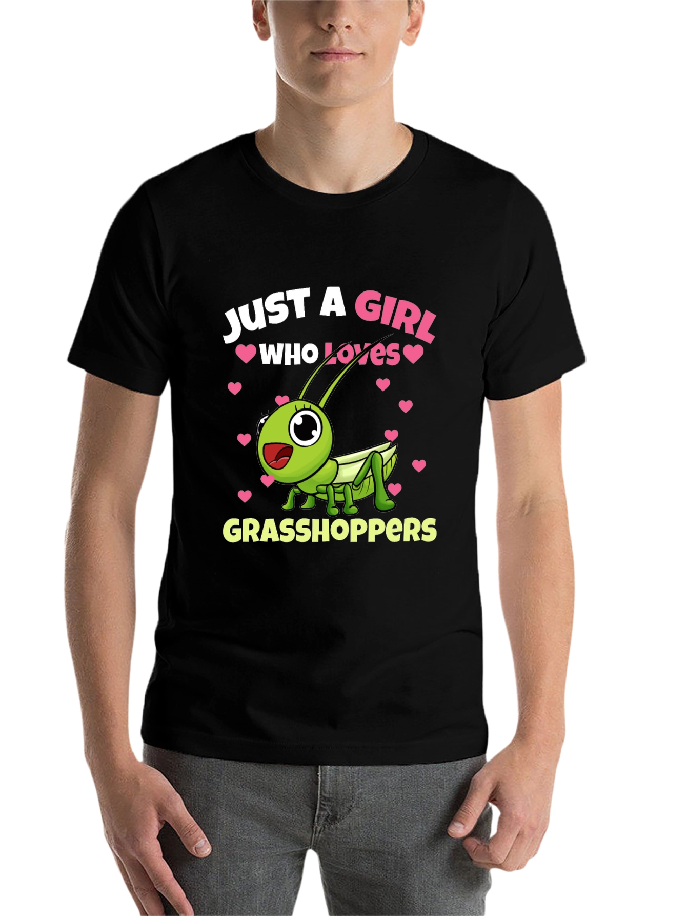 Black Just a Girl Who Loves Grasshoppers T-Shirt view 7
