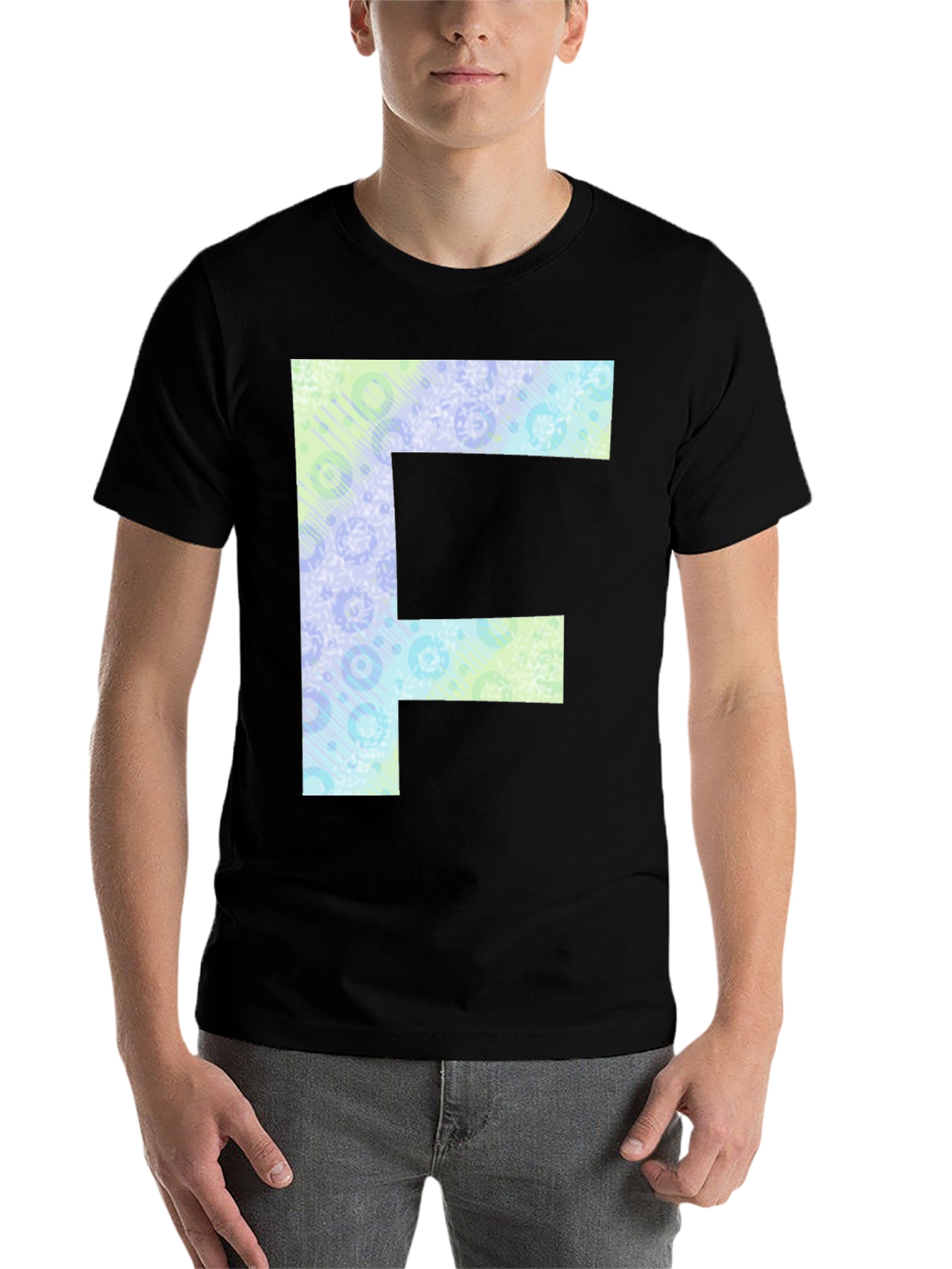 Black Letter F Patterned Tee - Black Cotton Casual Shirt view 7