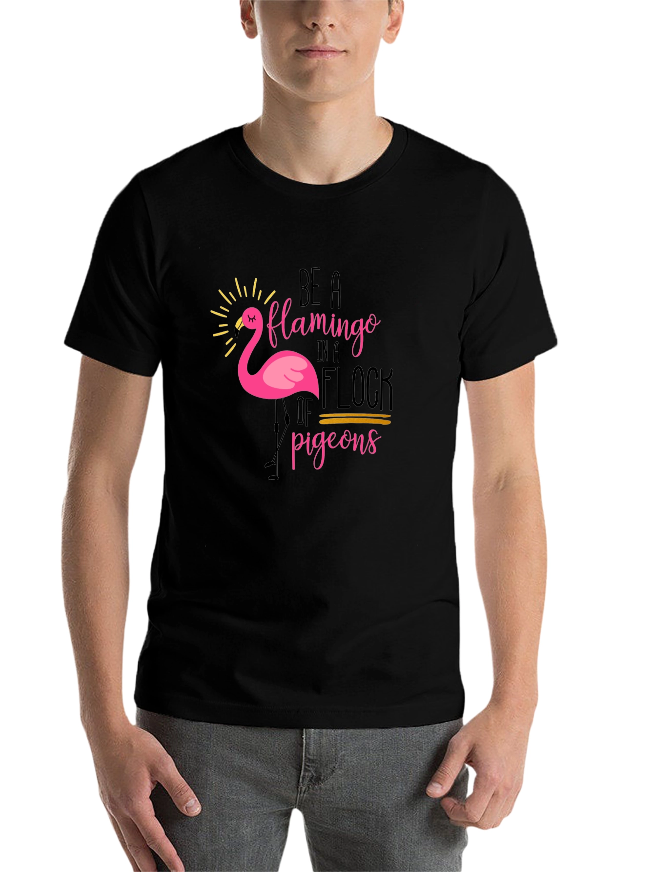 Black Be a Flamingo T-Shirt - Unique Graphic Tee view 7