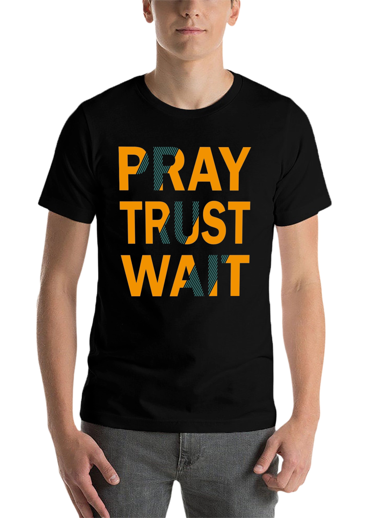 Black Pray Trust Wait Graphic Tee - Black Casual T-Shirt view 7