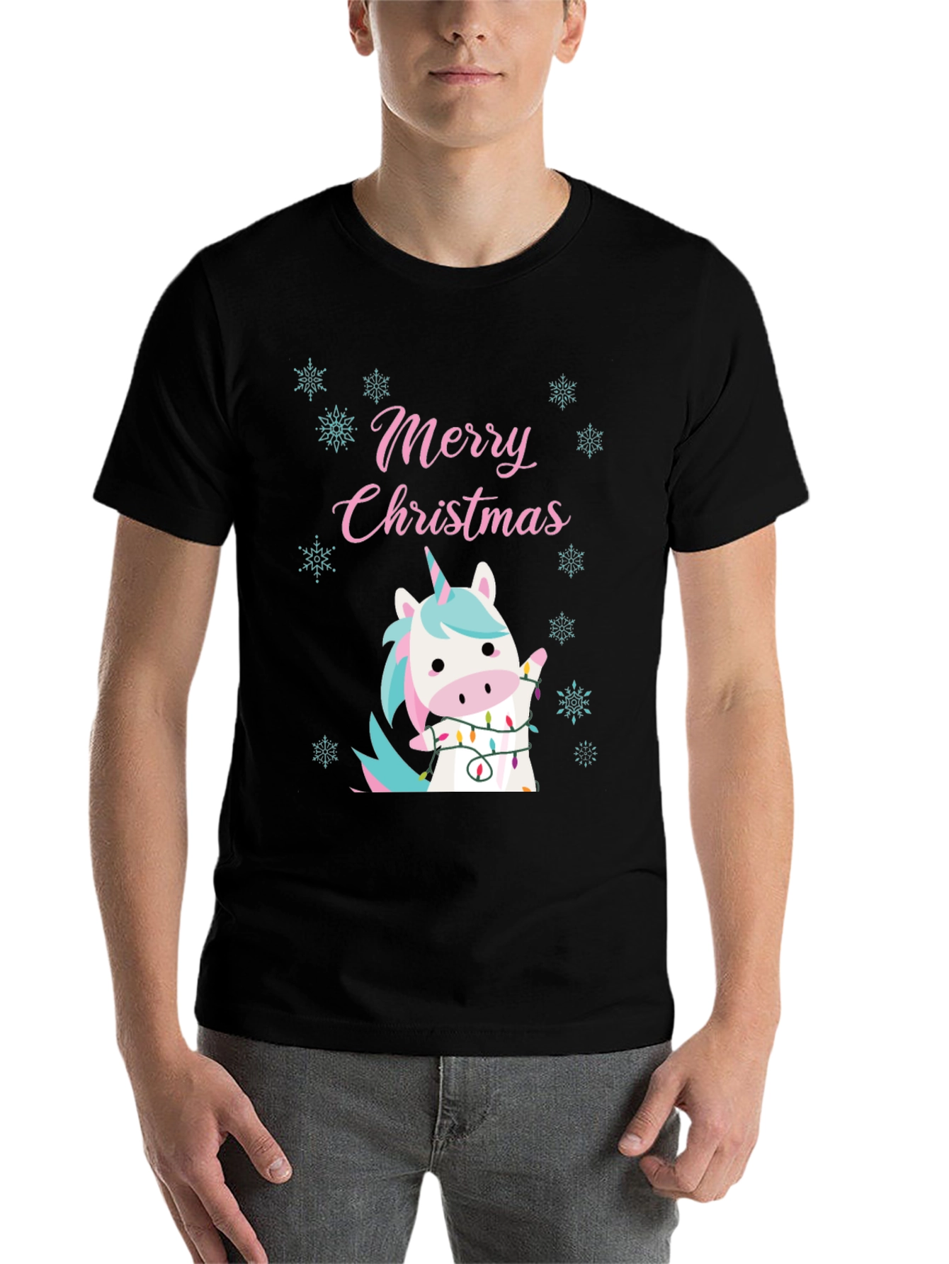 Black Merry Christmas Unicorn Tee view 7