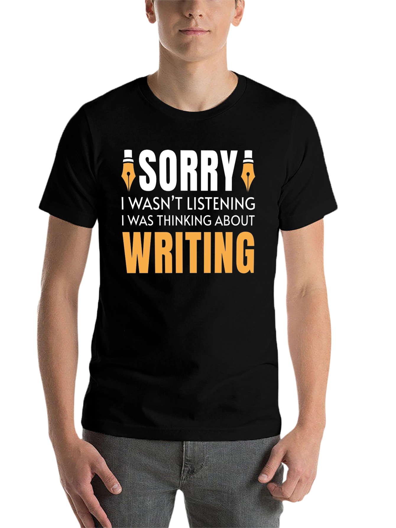 Black Sorry Writing Funny T-Shirt view 7