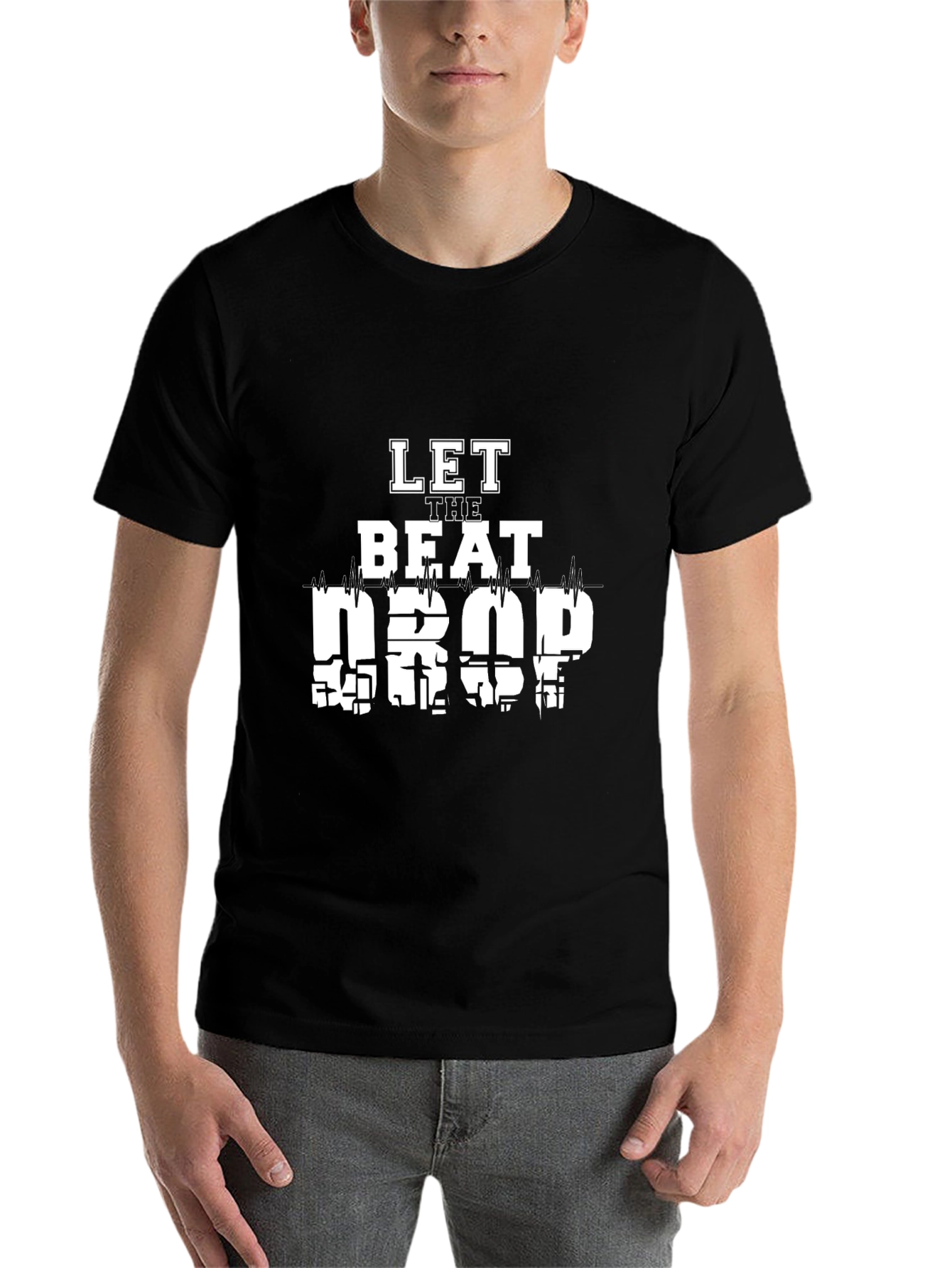 Black Let The Beat Drop Graphic Tee - Cool Design view 7
