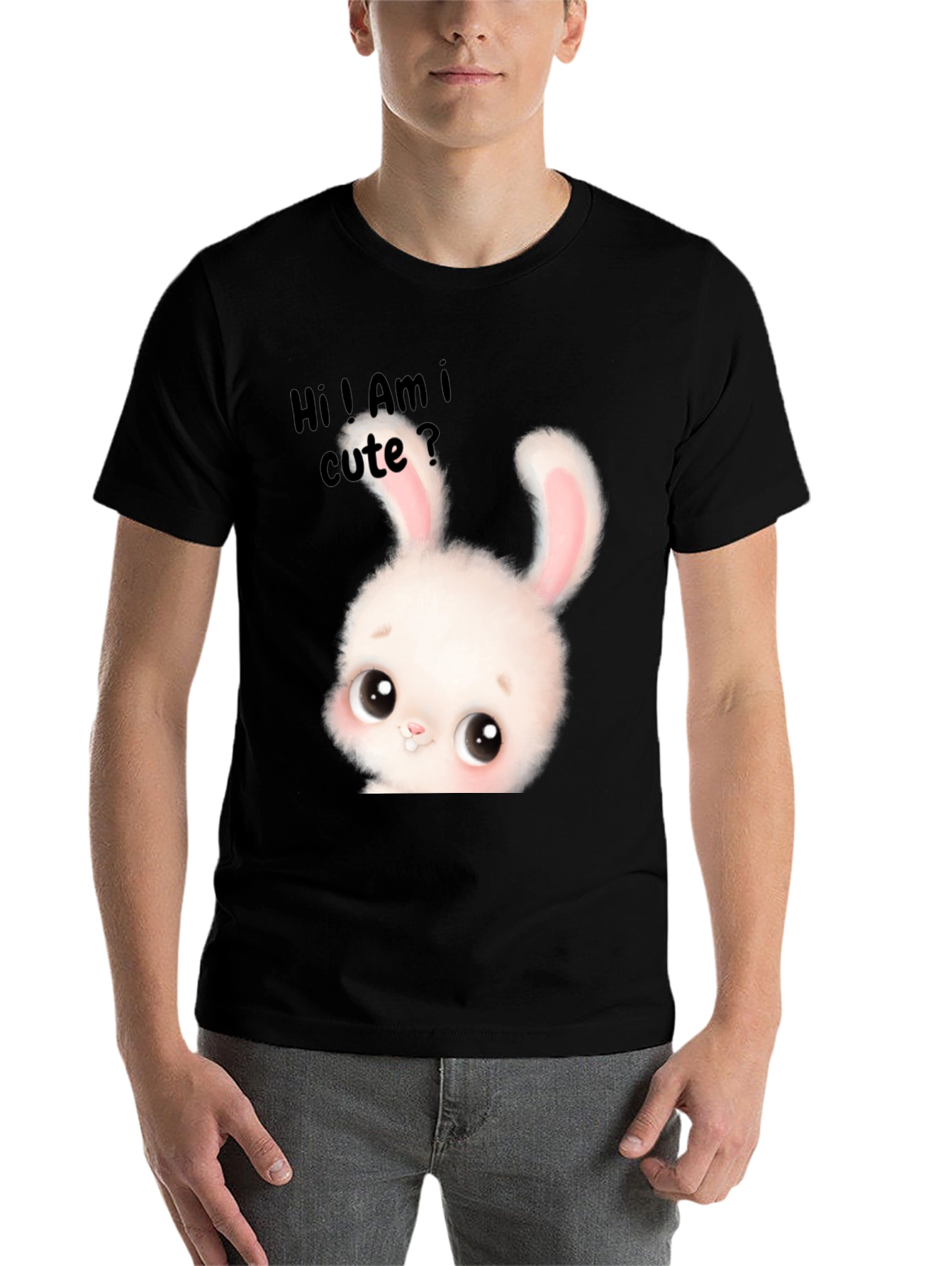 Black Cute Bunny Graphic T-Shirt - Adorable Unisex Tee view 7