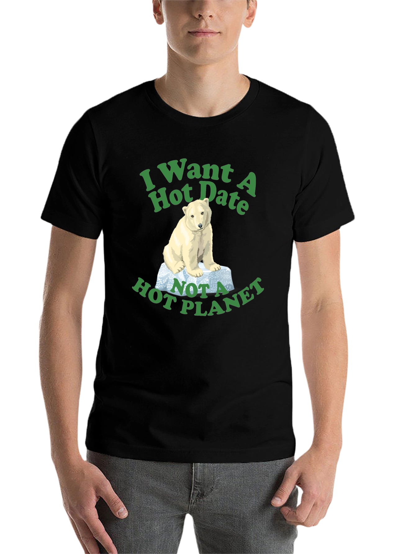 Black I Want a Hot Date Polar Bear Graphic T-Shirt view 7