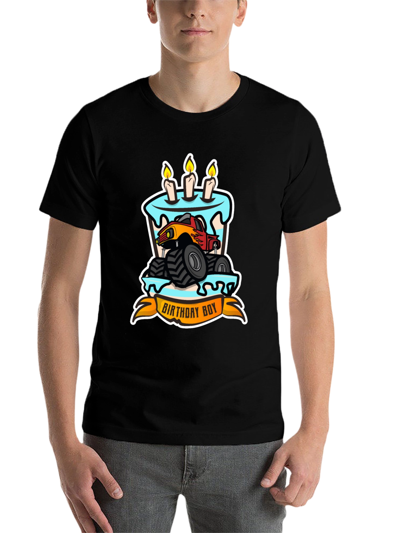 Black Birthday Boy Monster Truck T-Shirt view 7