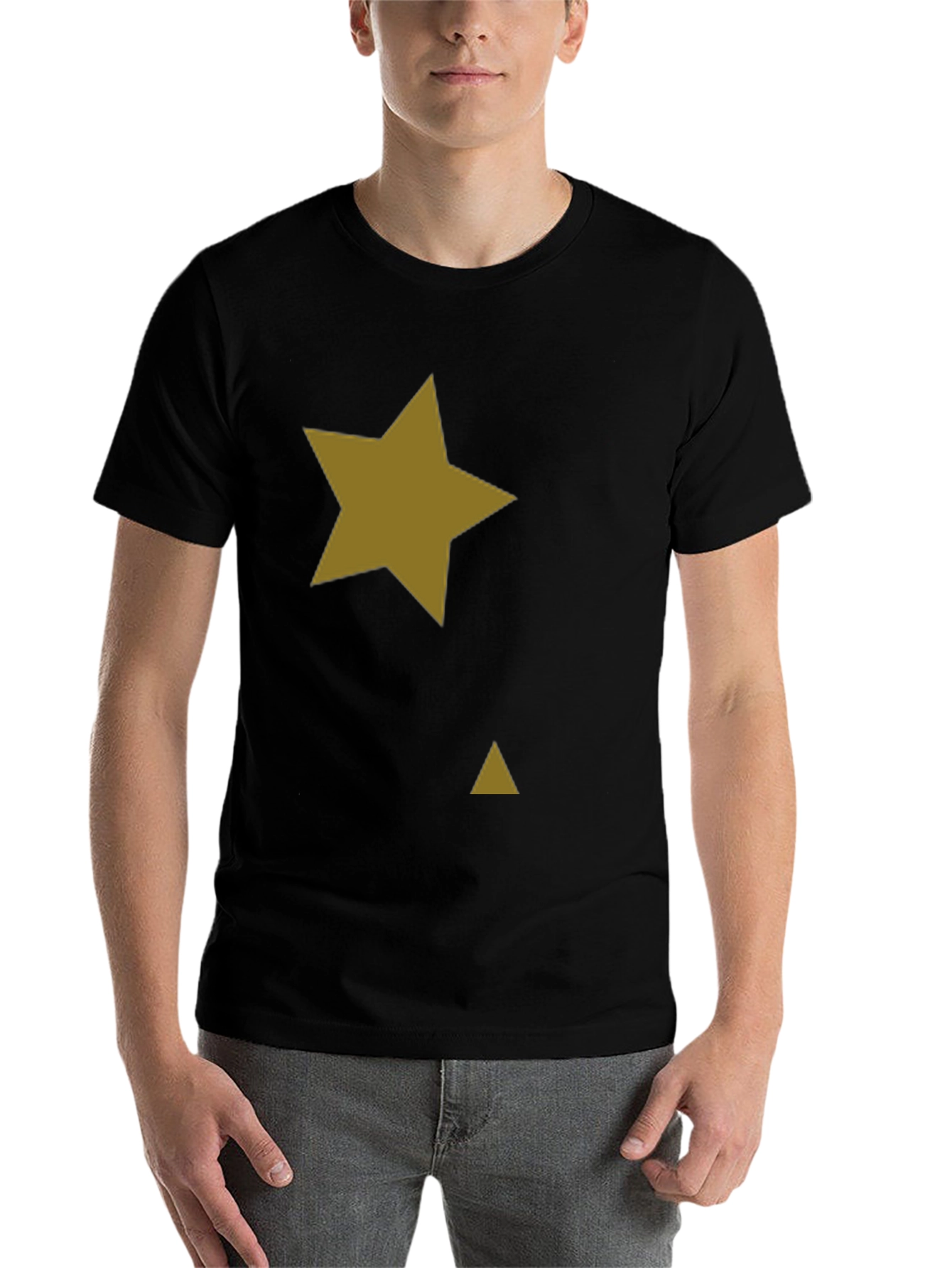 Black Black Tee with Gold Star & Triangle Graphic Print view 7