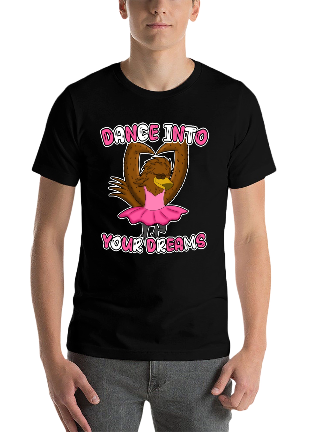 Black Dance Dreams T-Shirt: Ballerina Cartoon Bird Tee view 7