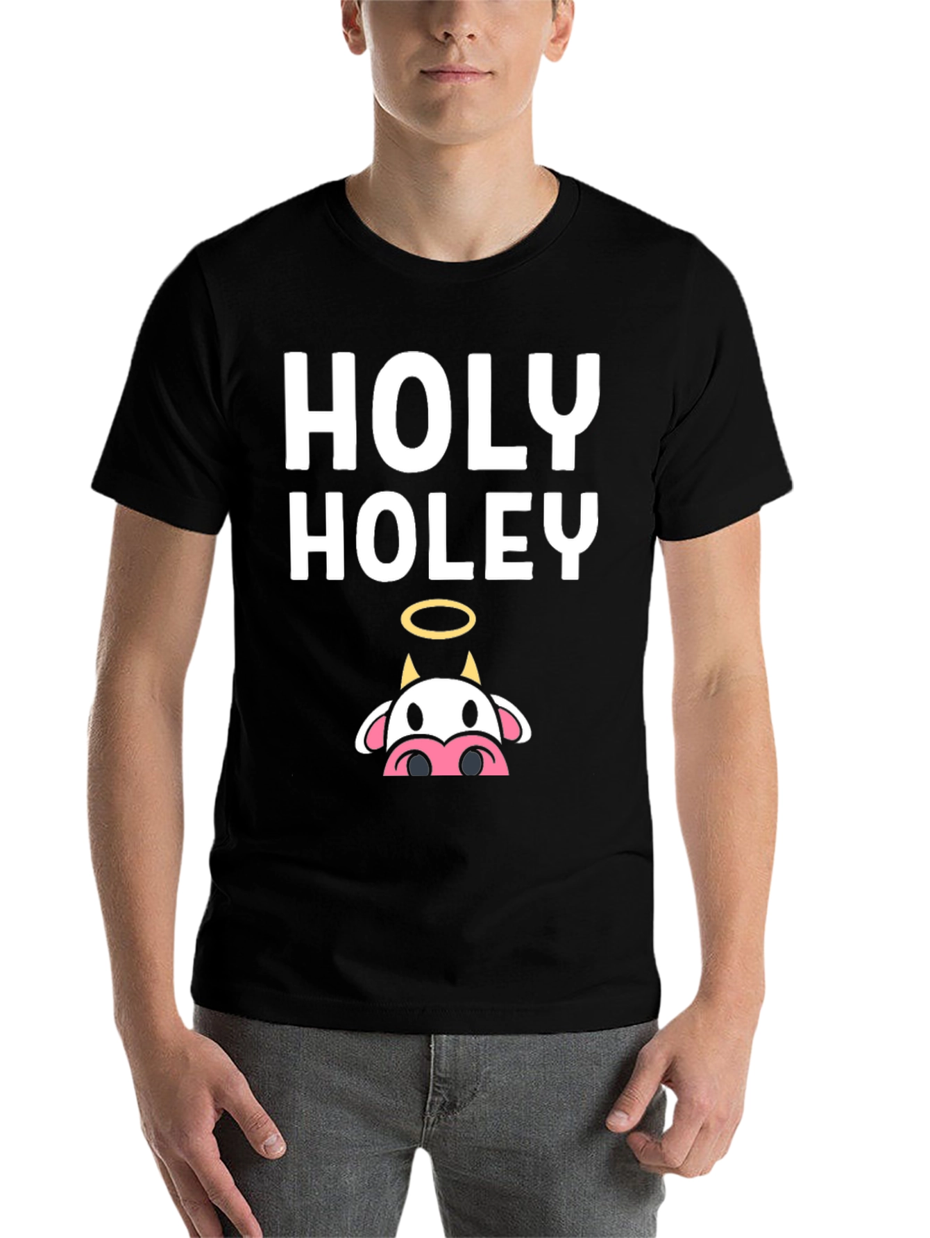 Black Holy Holey Cow Graphic Tee - Black Casual T-Shirt view 7