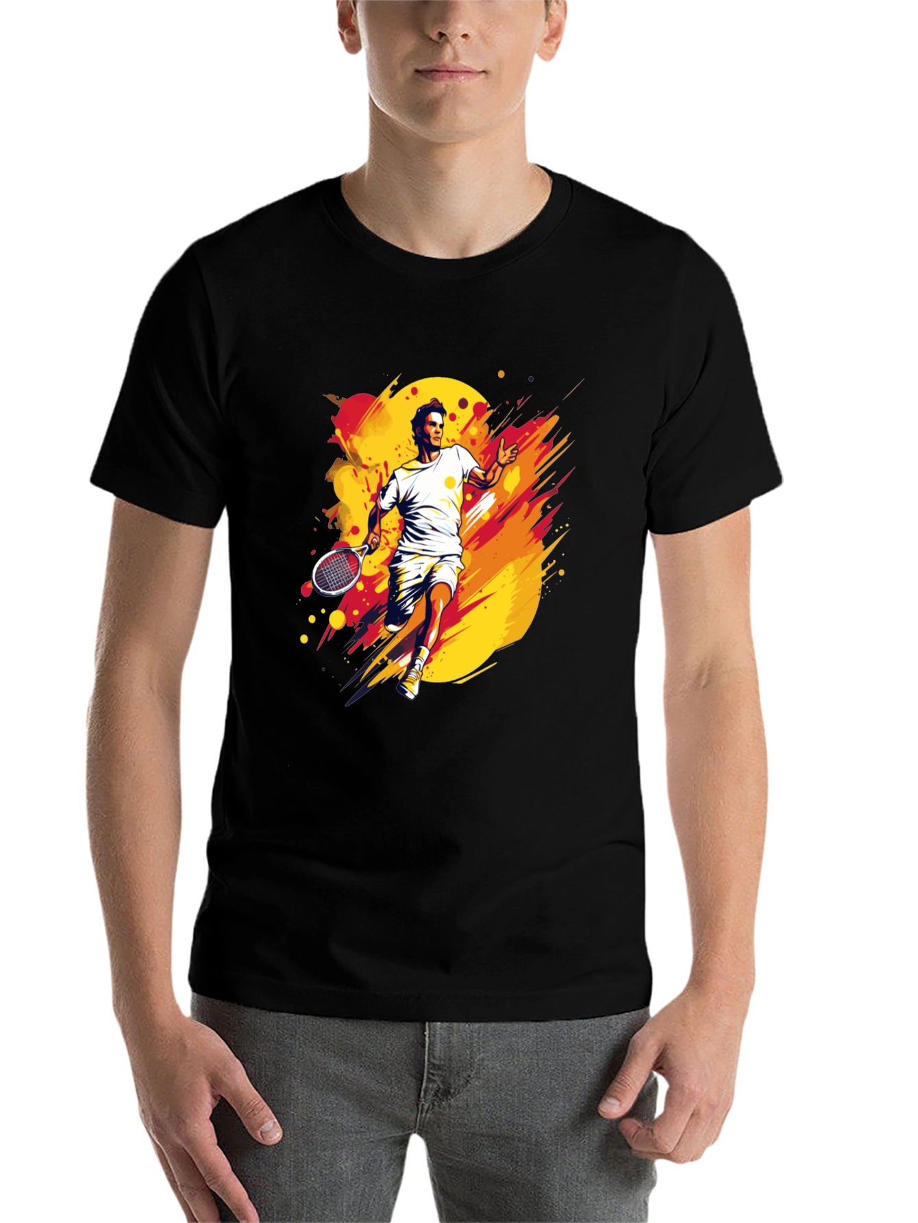 Tennis Player Graphic T-Shirt - Black Casual Tee - 7