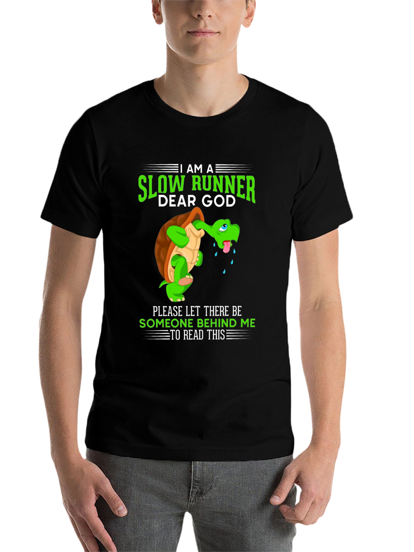 Black I am a Slow Runner T-Shirt - Funny Turtle Design view 7