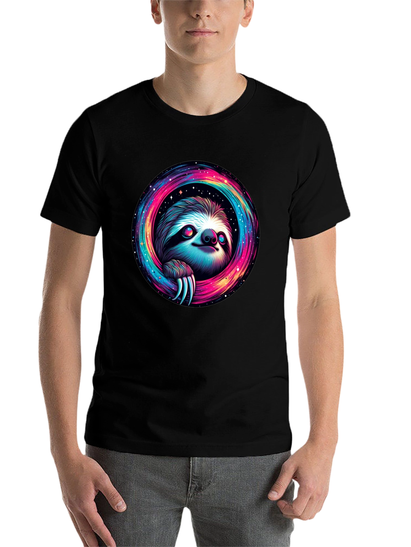 Black Cosmic Sloth Graphic Tee - Unisex Black T-Shirt view 7