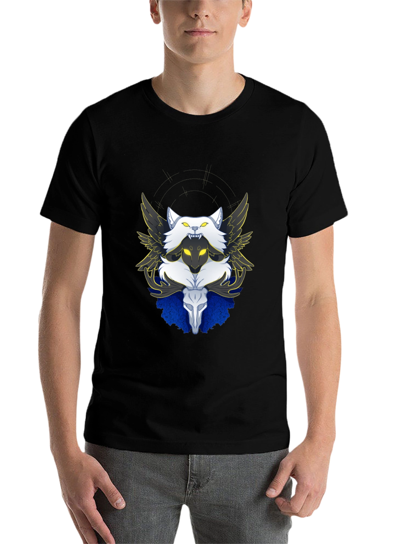 Black Winged Wolf & Skull Graphic Tee - Unique Design view 7