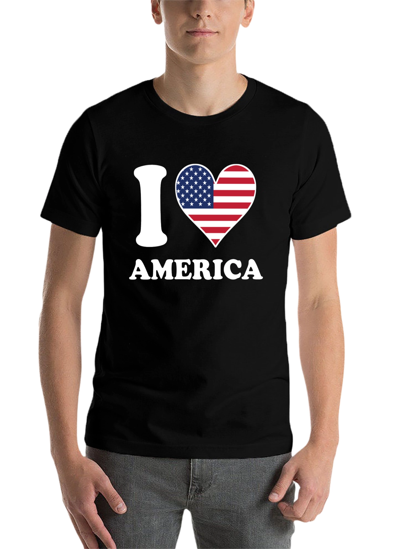 Black I Love America Patriotic T-Shirt view 7