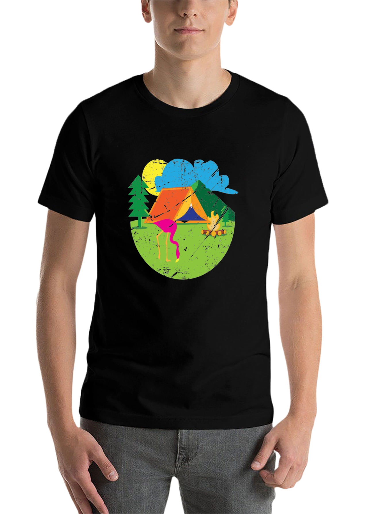 Black Camping Flamingo Graphic Tee - Black view 7