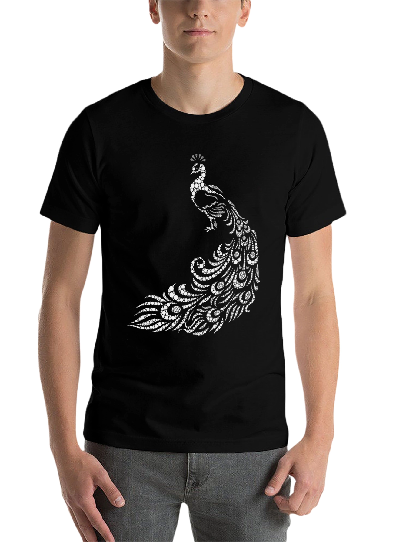 Black Peacock Graphic Tee - Stylish Black Cotton T-Shirt view 7