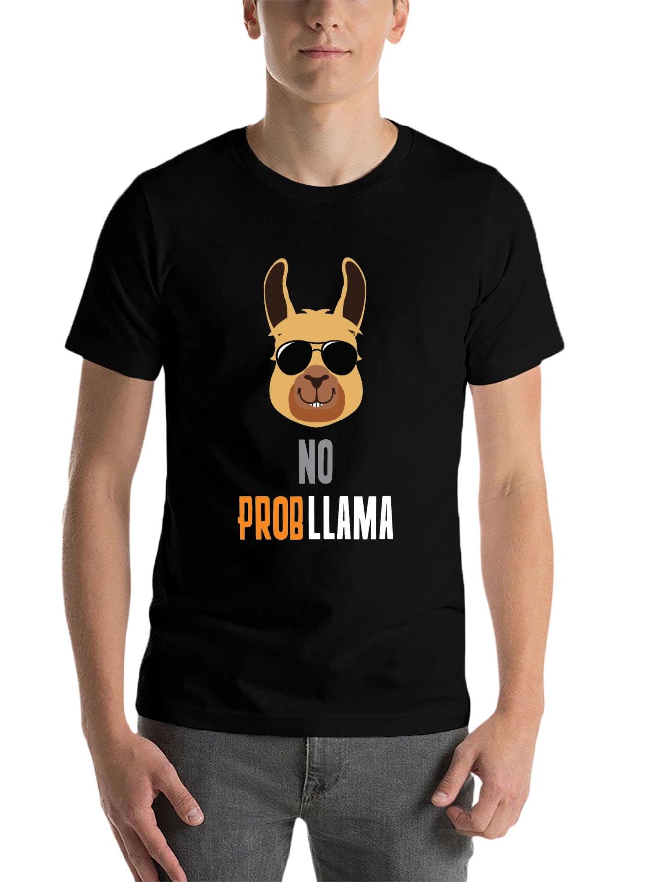 Black No Probllama T-Shirt - Cool Llama with Shades view 7