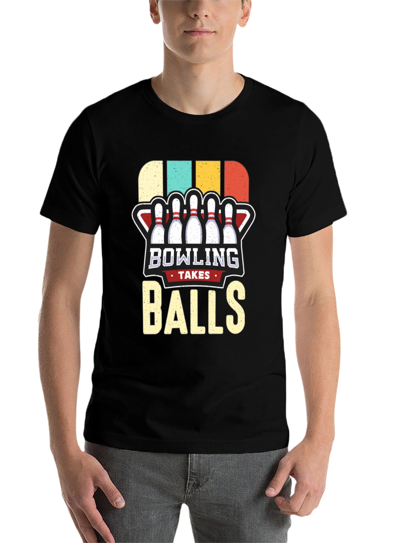 Black Bowling Takes Balls Graphic T-Shirt view 7