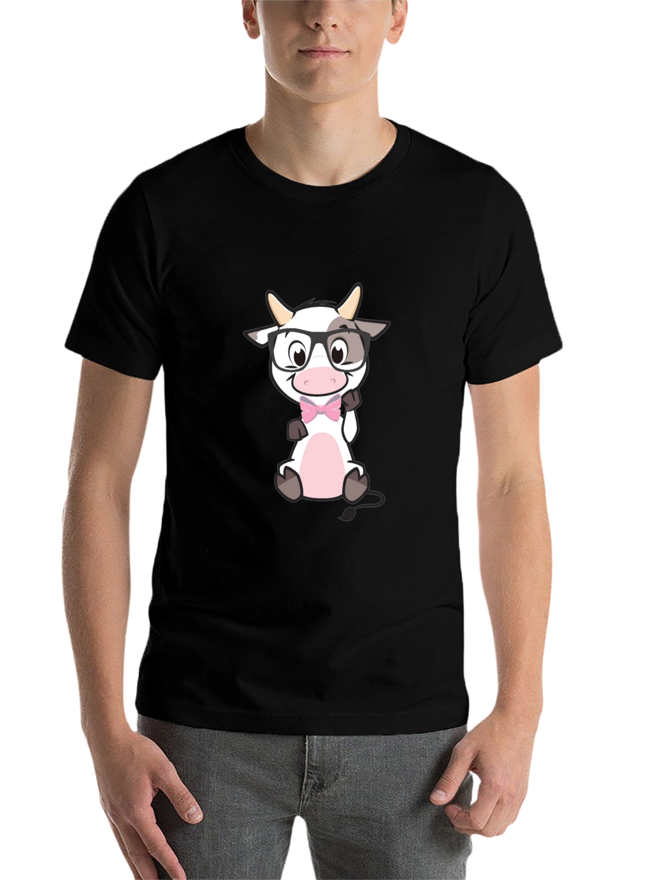 Black Funny Cow with Glasses Black T-Shirt view 7