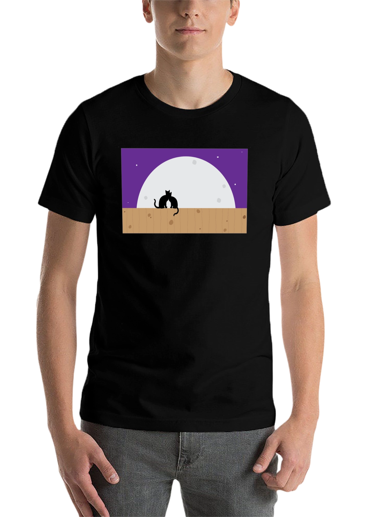 Black Cats on Fence Moon T-Shirt view 7