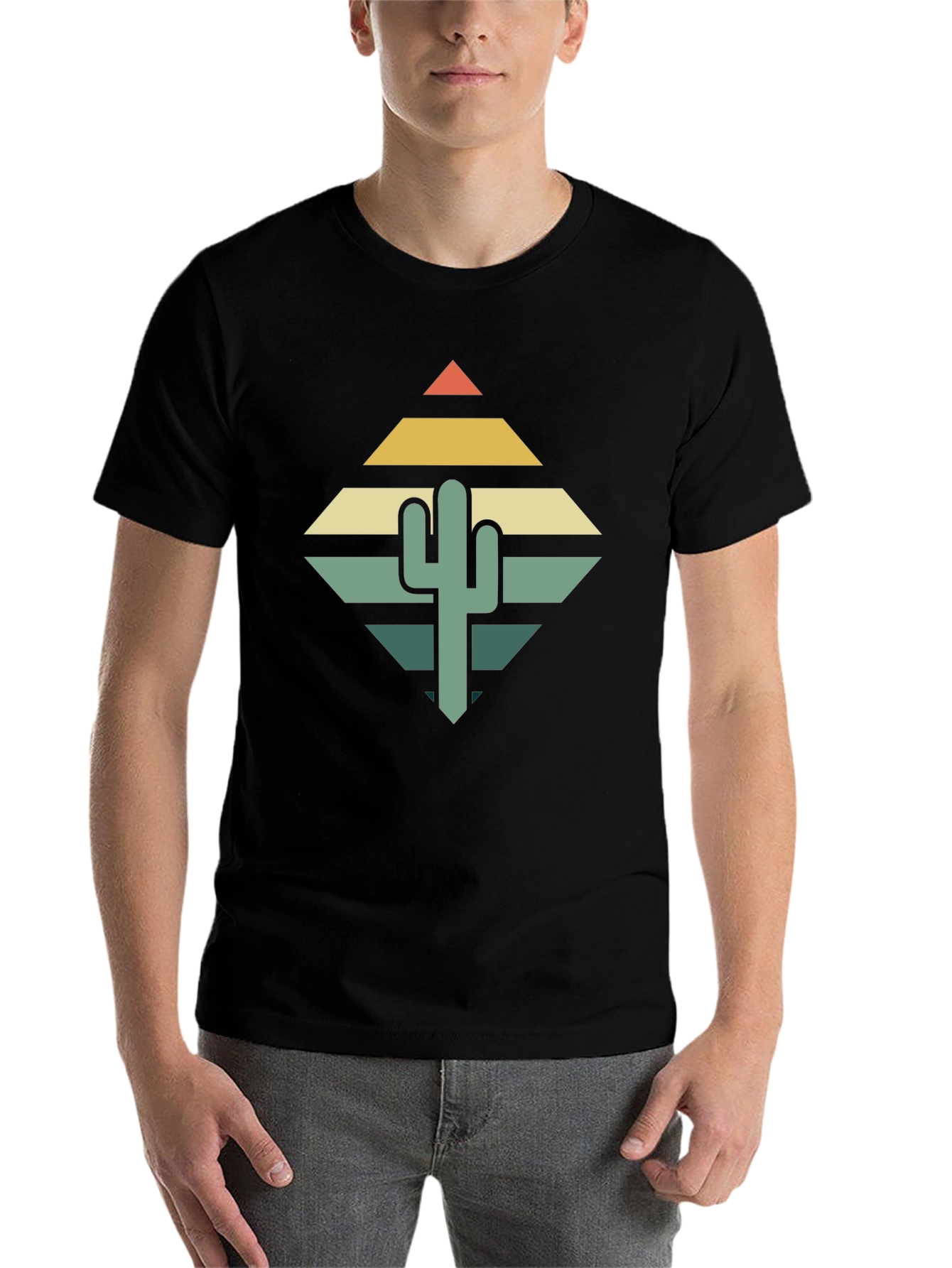 Black Retro Cactus Graphic Tee - Desert Vibes T-Shirt view 7