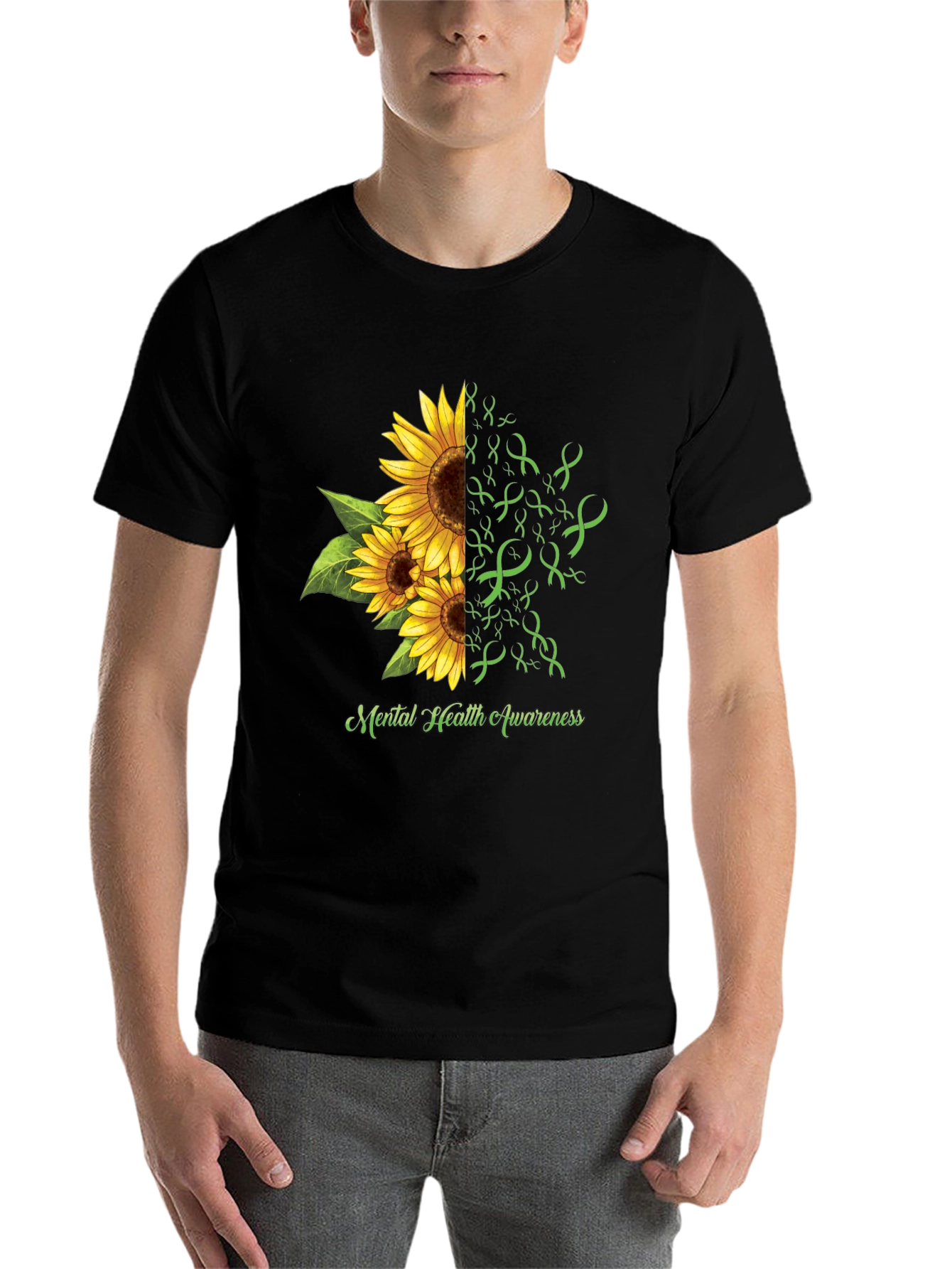Black Mental Health Awareness Sunflower Ribbon T-Shirt view 7
