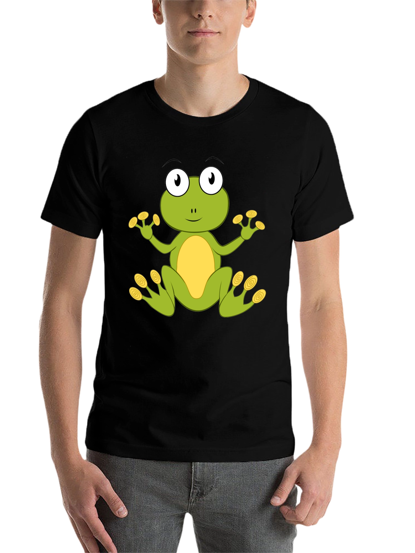 Black Cute Frog Graphic T-Shirt - Black Cotton Blend view 7