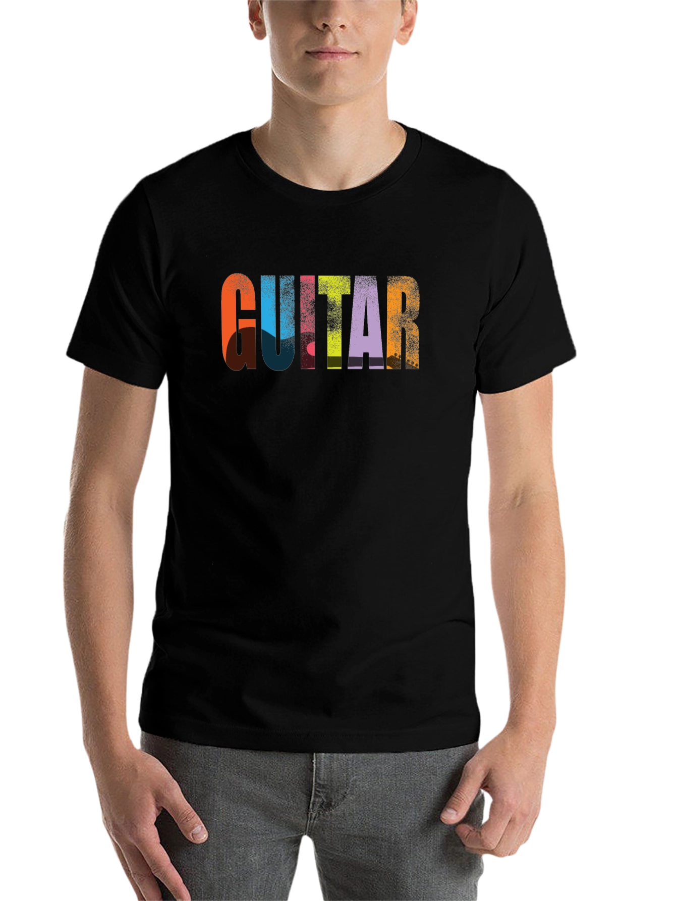 Black Colorful Guitar Graphic Tee - Soft Cotton Blend view 7