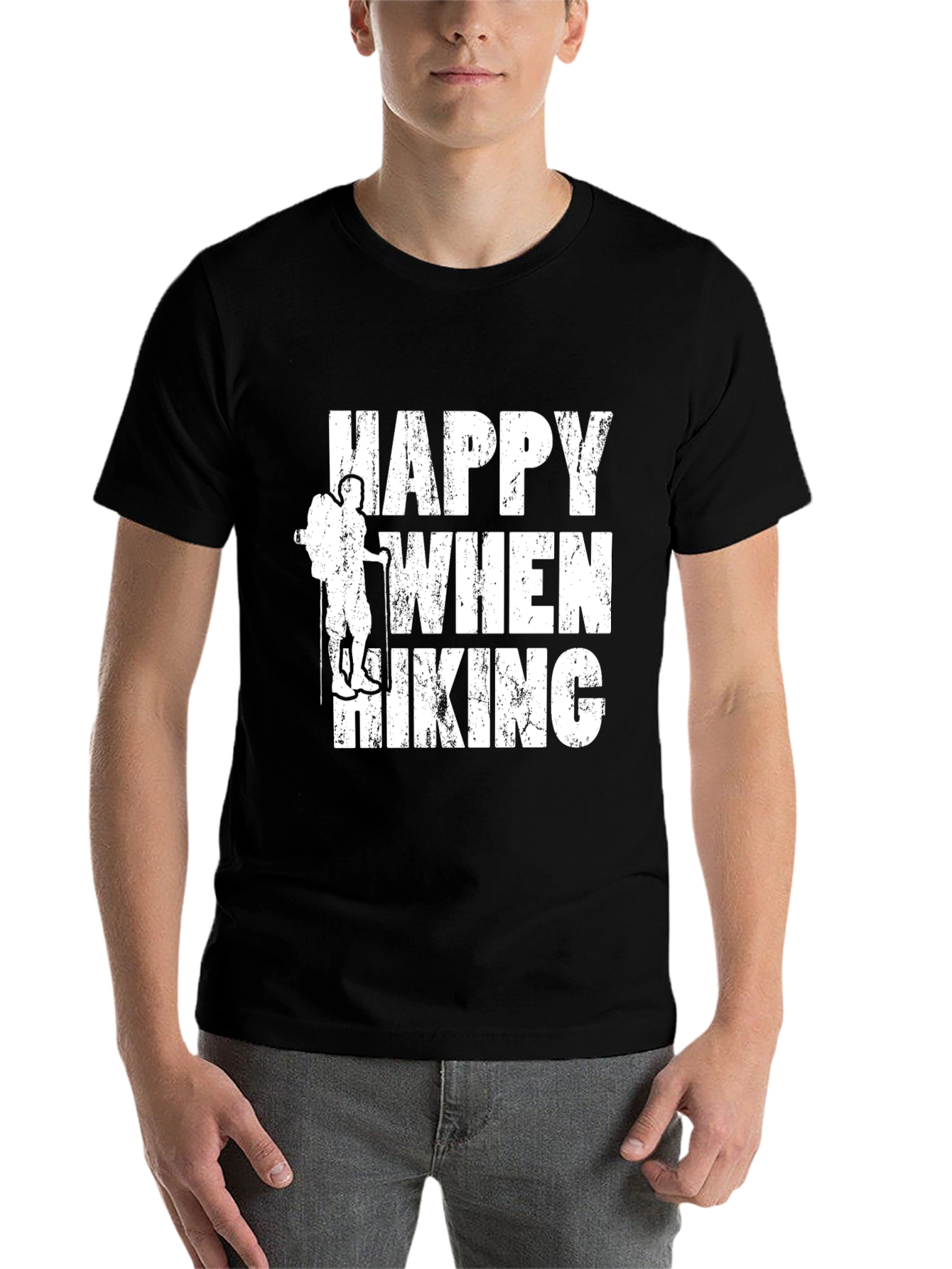 Black Happy When Hiking Black Graphic Tee view 7