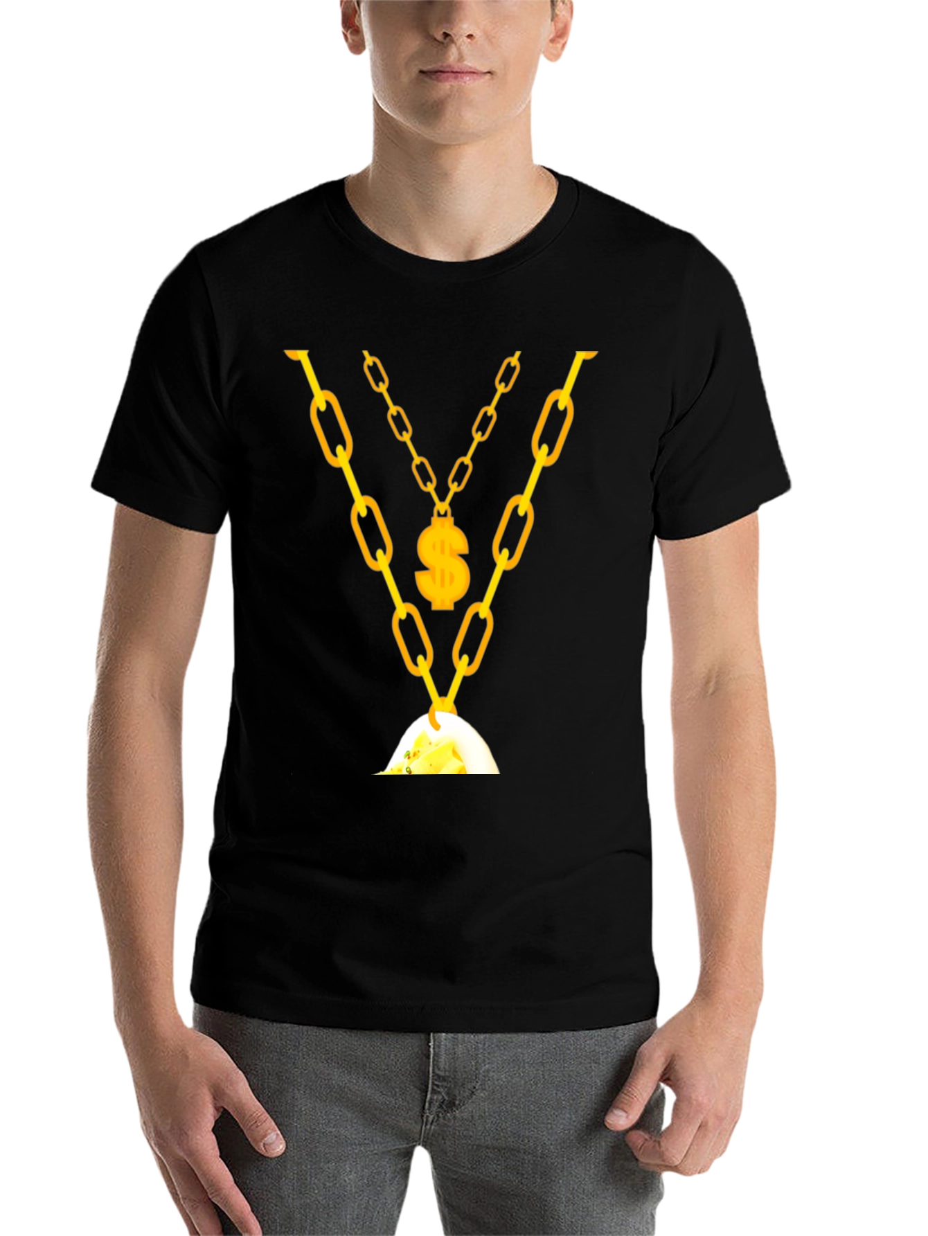 Black Men's Gold Chain & Money T-Shirt view 7