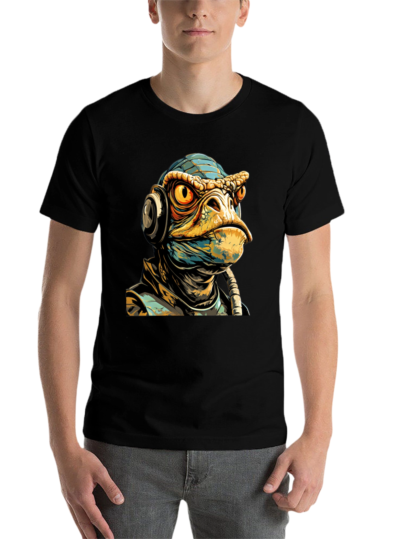 Black Sci-Fi Lizard Man Graphic Tee view 7