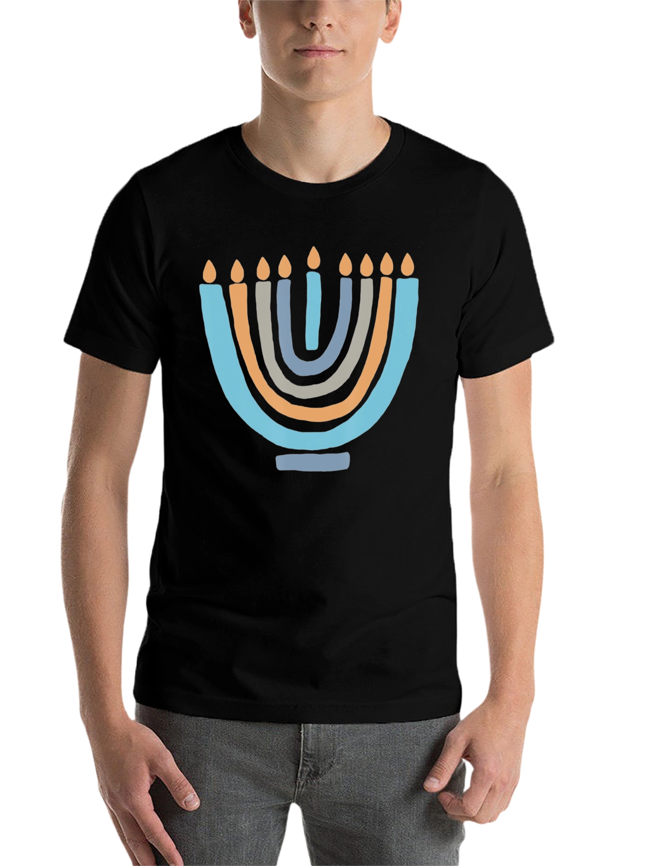 Black Men's Hanukkah Menorah Graphic Tee view 7