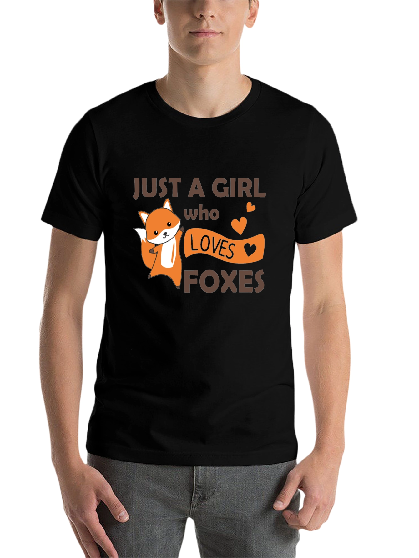 Black Cute Fox Girl Loves Foxes T-Shirt view 7