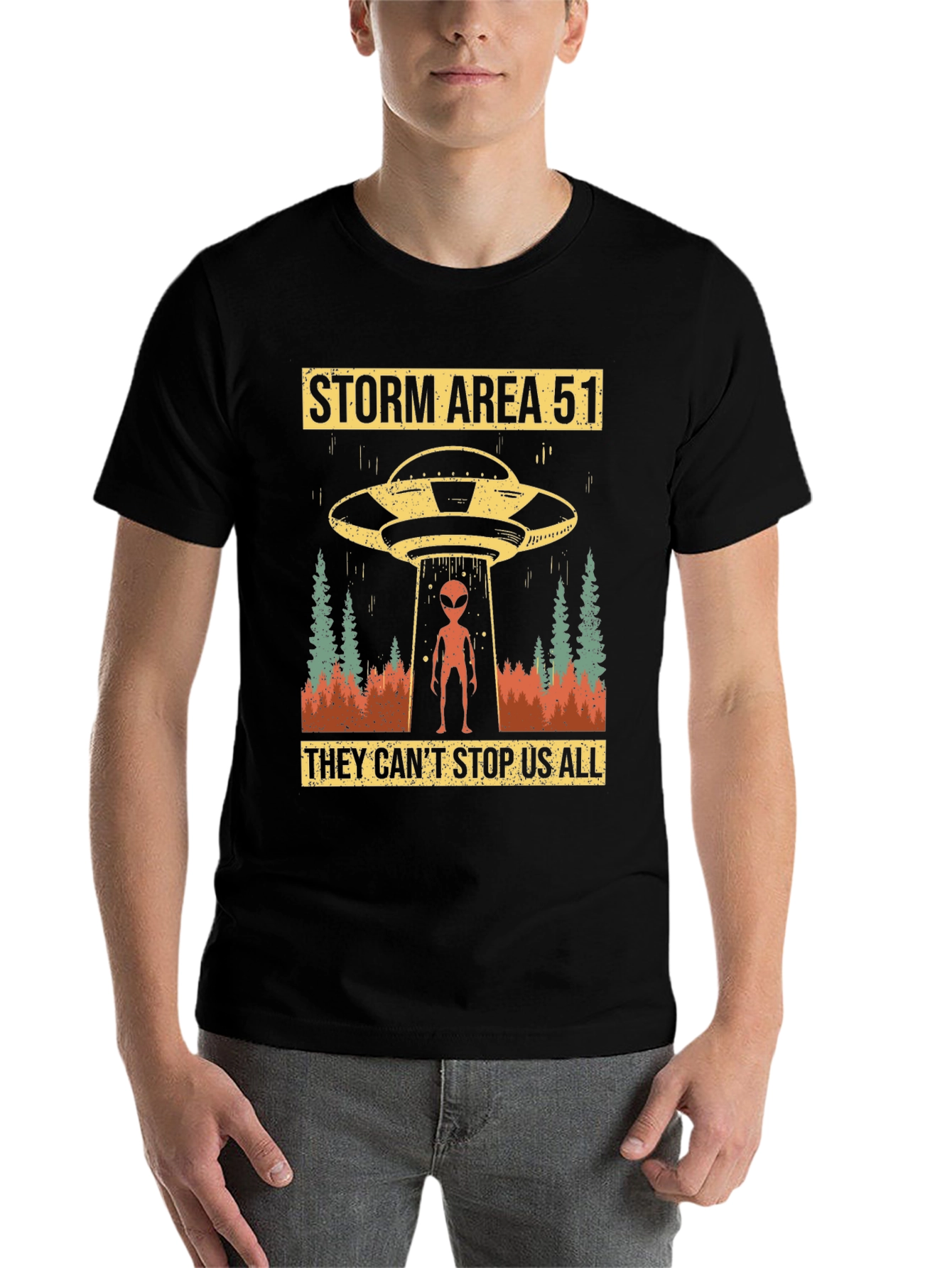 Black Storm Area 51 Graphic Tee Alien UFO T-Shirt view 7