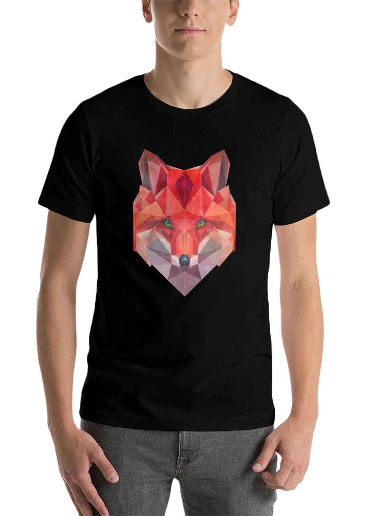 Black Geometric Fox Graphic Tee - Modern Style view 7