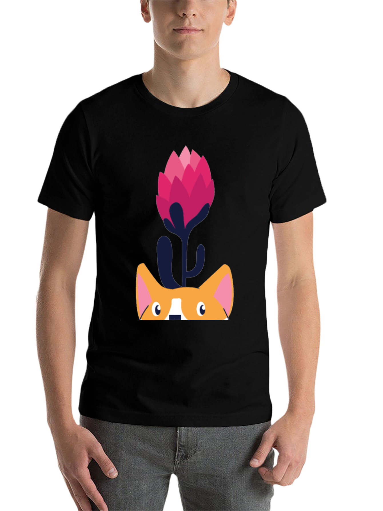 Black Corgi Flower Graphic Tee - Unique Design view 7