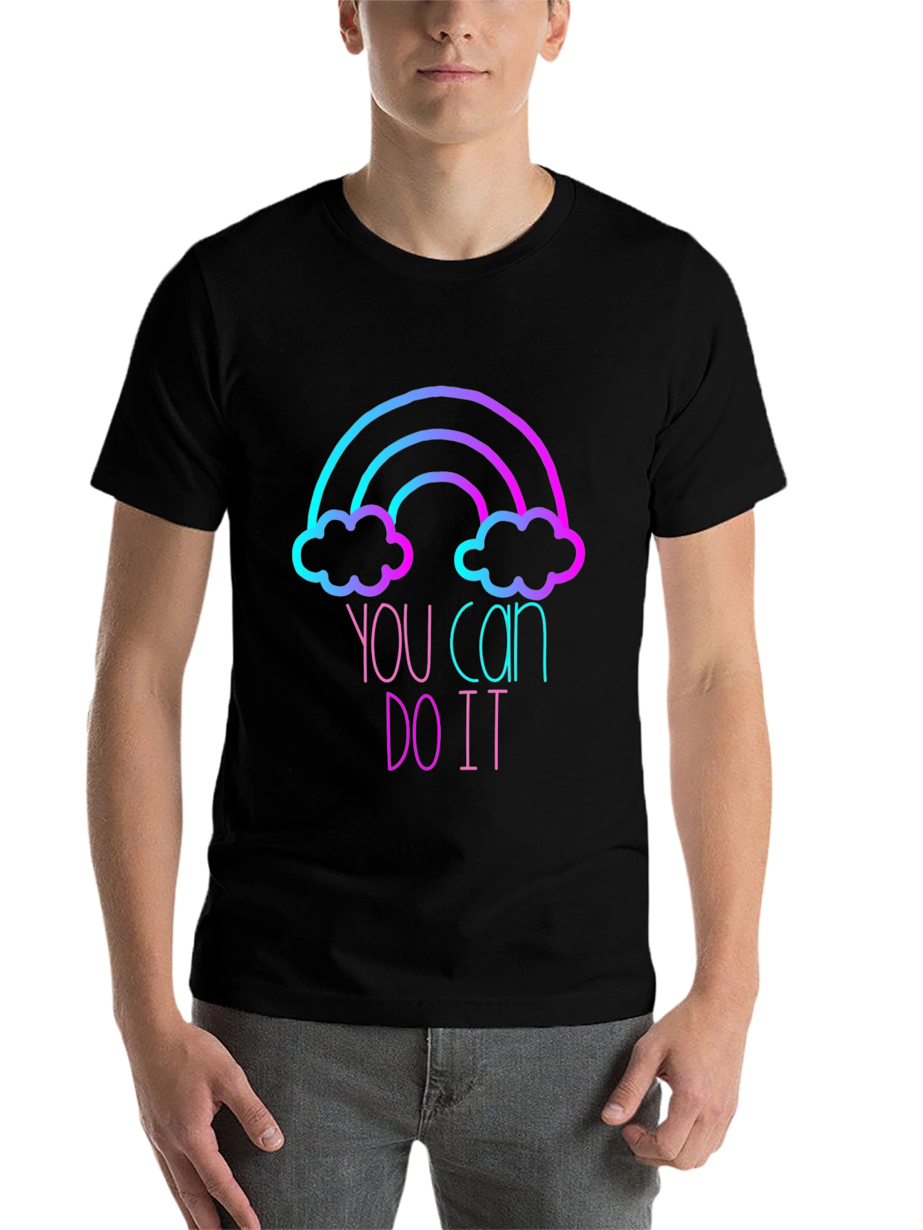 Black Motivational Rainbow Graphic Tee - You Can Do It view 7