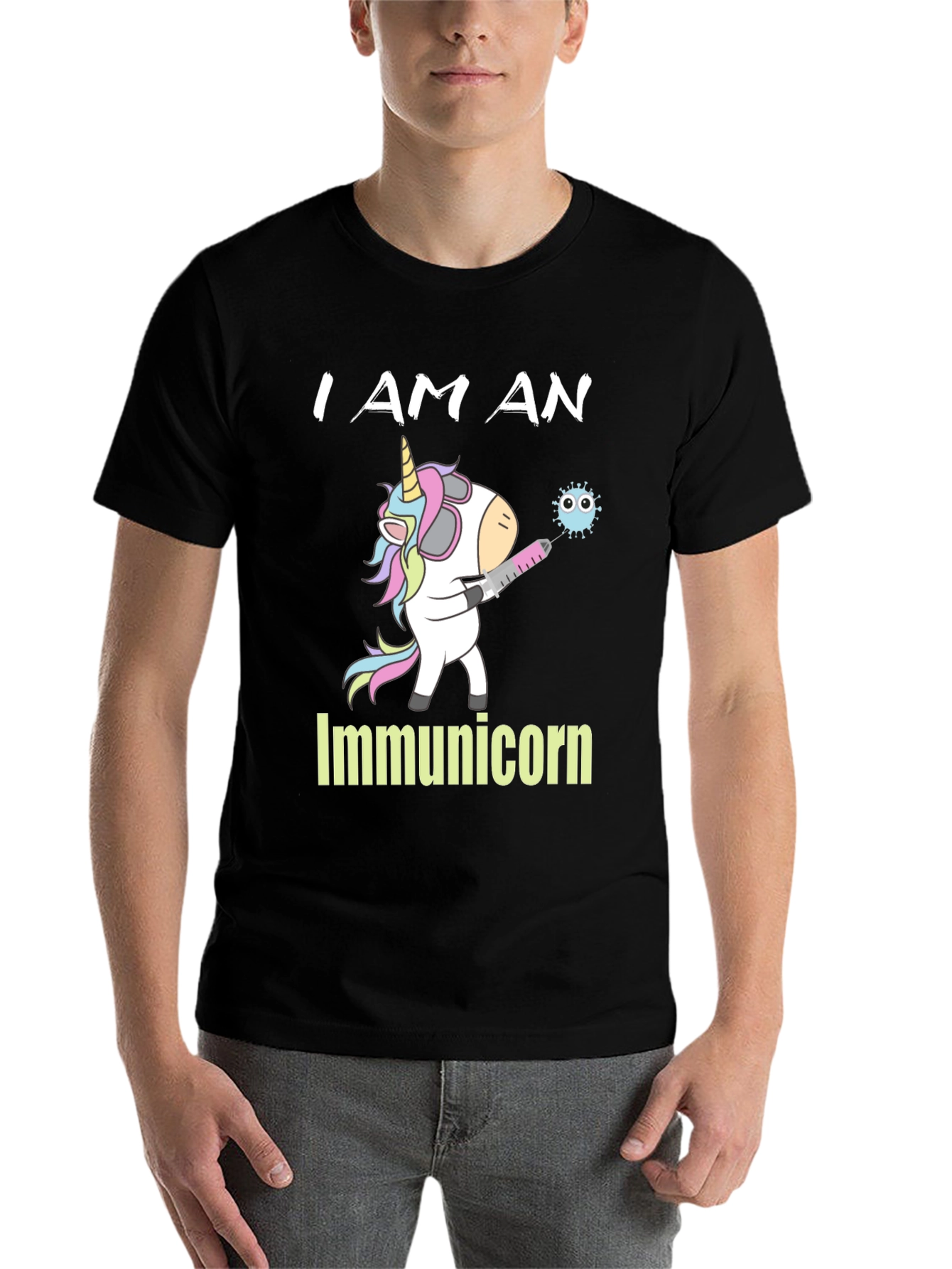 Black Immunicorn T-Shirt: Unicorn Vaccine Tee view 7