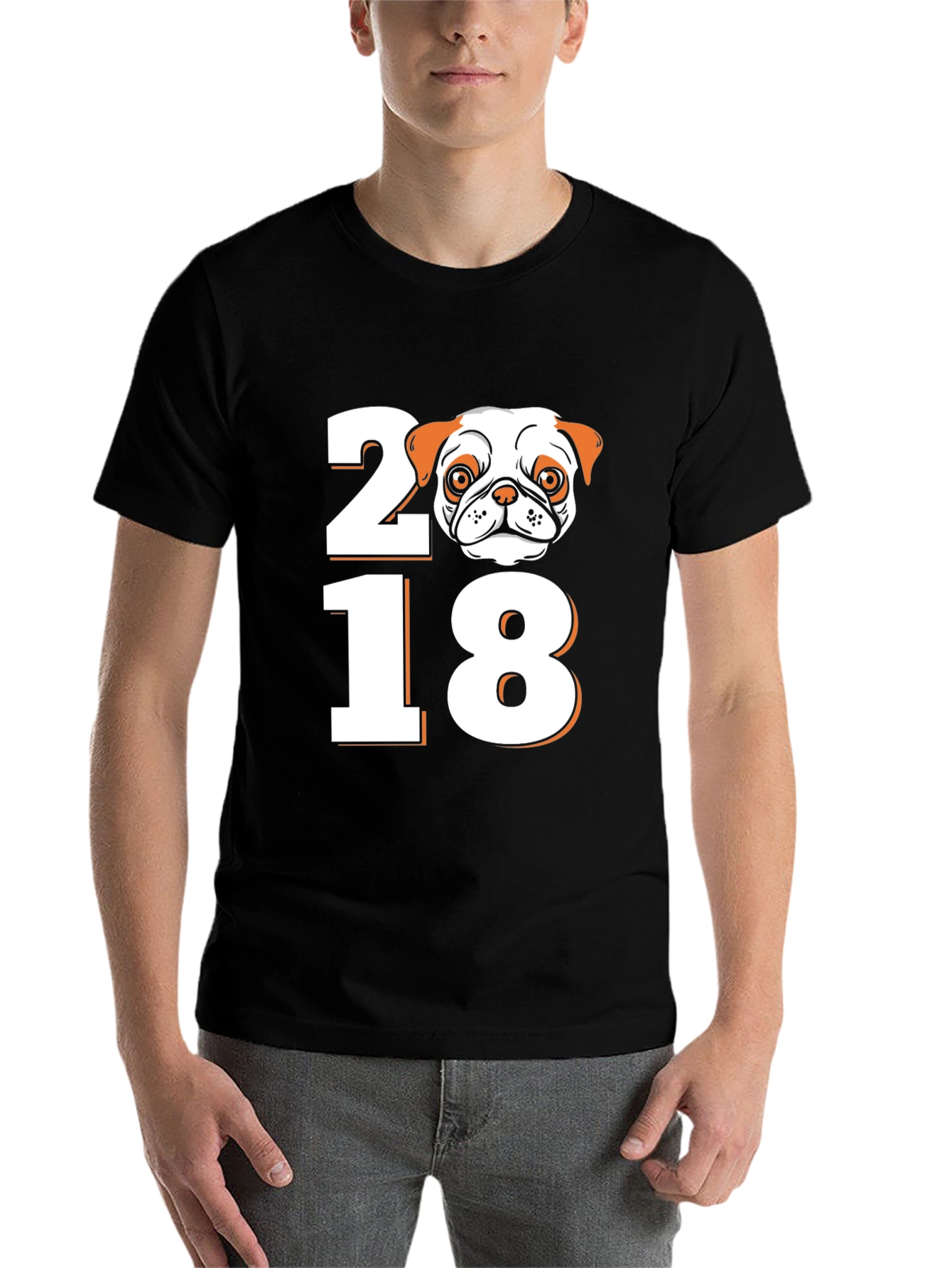 Black Pug 2018 Graphic Tee - Black Short Sleeve T-Shirt view 7