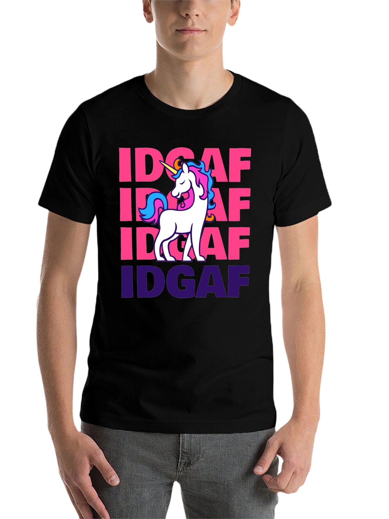 Black IDGAF Unicorn Graphic T-Shirt - Black Cotton Tee view 7