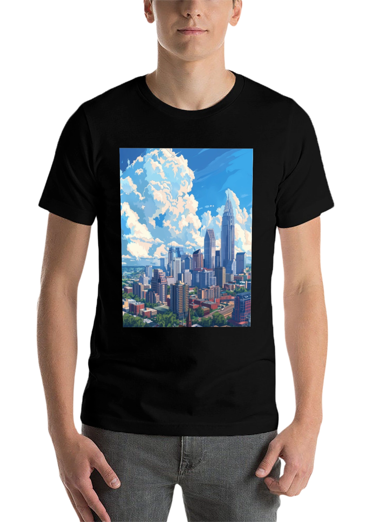 Black Cityscape Graphic Tee - Black Cotton Blend view 7