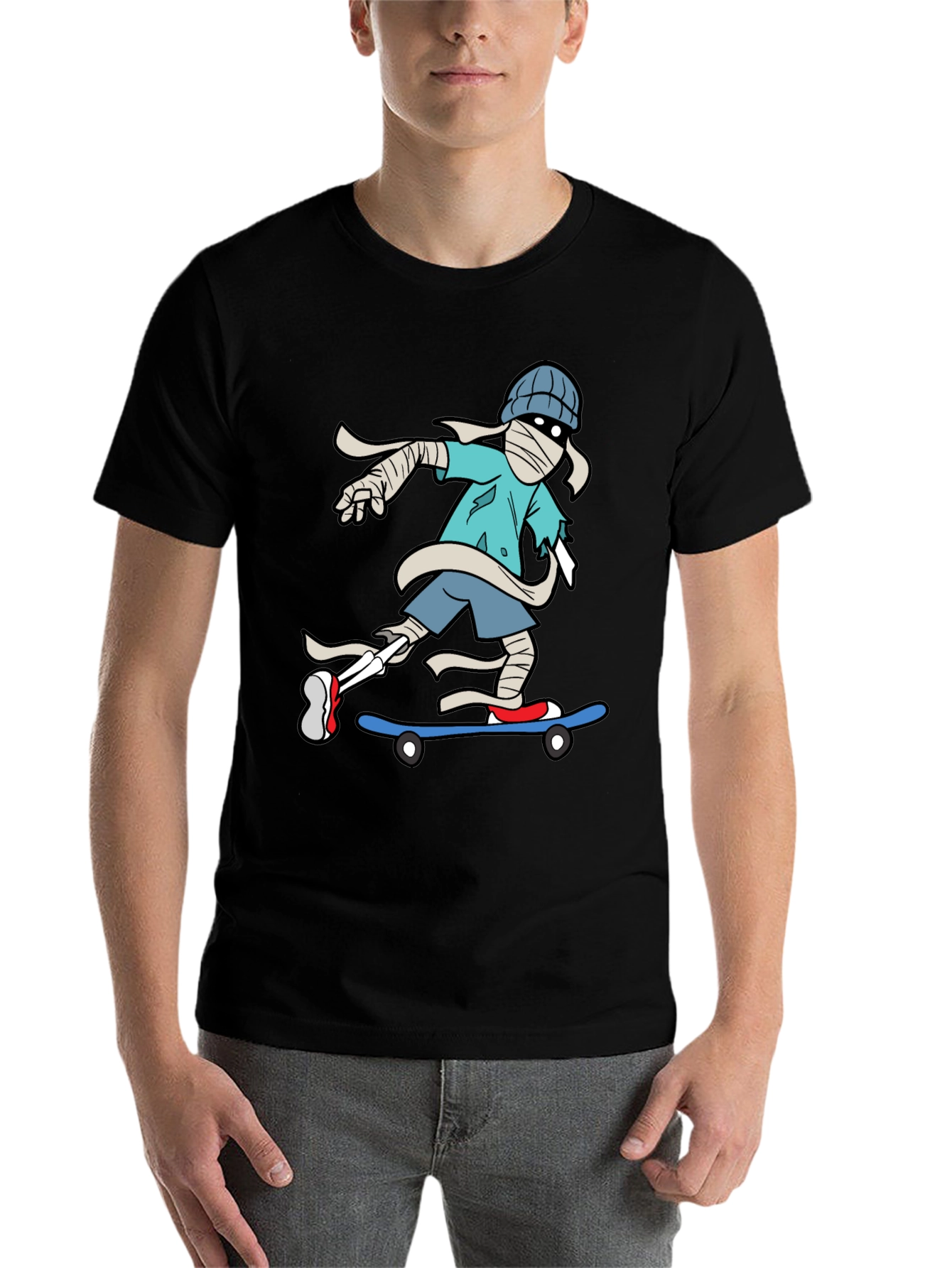 Black Skateboarding Mummy Graphic Tee - Cool & Unique Design view 7