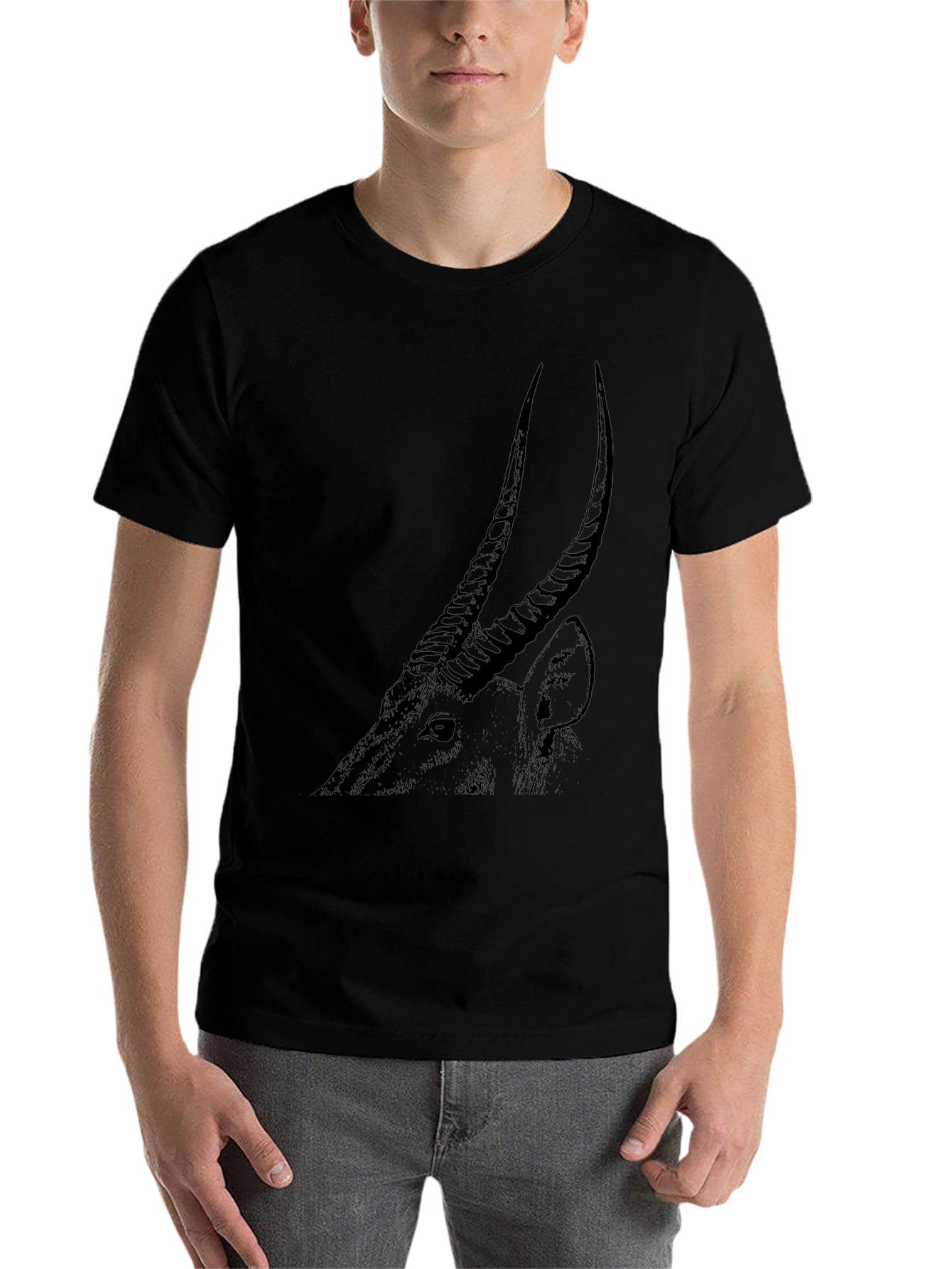 Black Antelope Graphic Tee - Sleek Black Cotton T-Shirt view 7