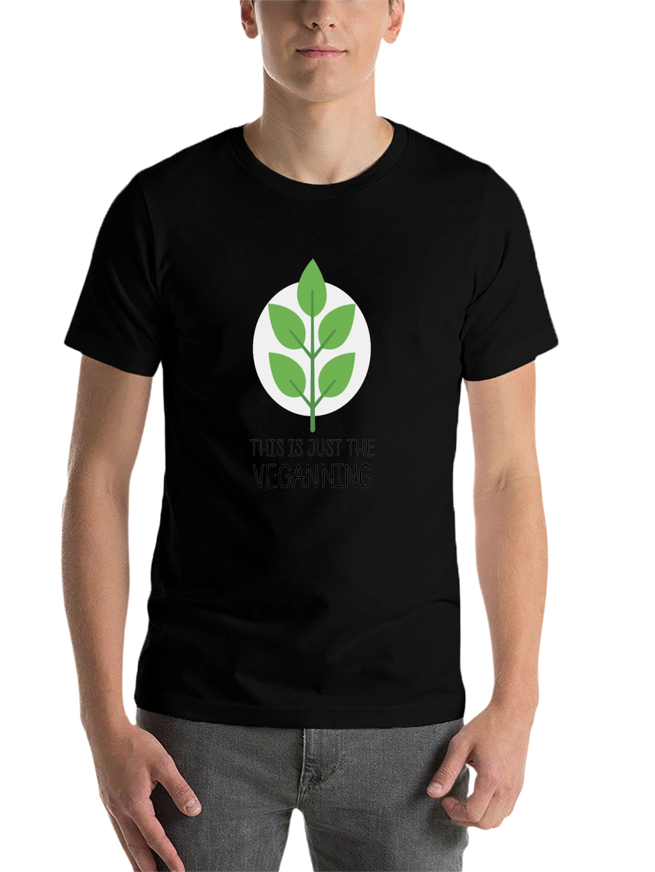 Black Vegan Leaf Graphic Tee - Casual Black T-Shirt view 7