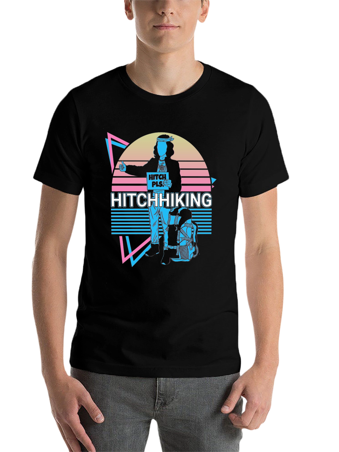 Black Hitchhiking Retro T-Shirt view 7