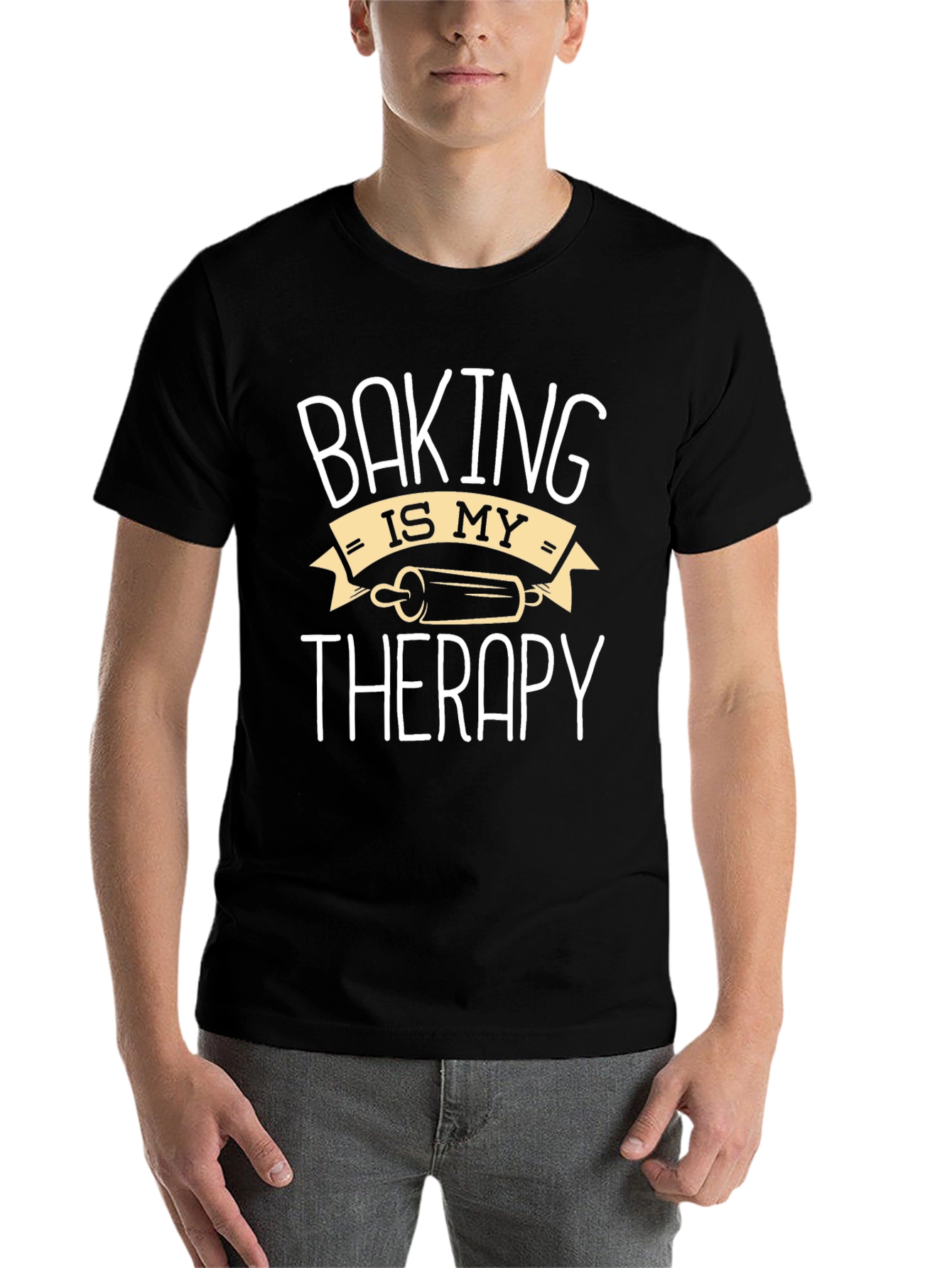 Black Baking Is My Therapy Black T-Shirt view 7